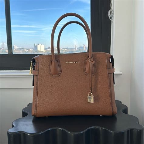 michael kors mercer small pebbled leather belted satchel|michael kors saffiano leather satchel.